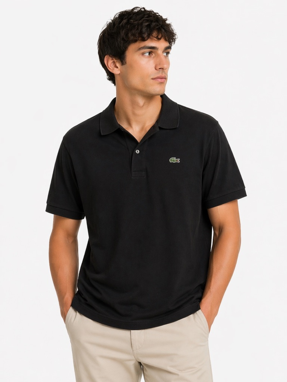 Lacoste Black Polo with Green Croc Logo